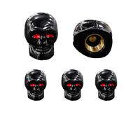 5 PCS Skull Style Tire Valve Stem Caps with Rubber Ring, Red Eyes Car Air Caps Cover, Antirust Copper Liner Tire Caps, Universal Stem Covers for Cars, SUVs, Bikes, Trucks (Black)