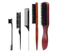 5 Pcs Slick Back Brush Set - Smoothing & Teasing Brush for Men's Hair & Beard - Rat Tail Comb with Double Sided Edge