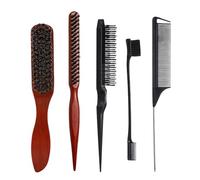 5 Pcs Slick Back Hair Brush Set, Smoothing Brush for Men's Hair, Rat Tail Comb Double Sided Edge Brush for Thin or Thick Hairs