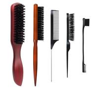 5 Pcs Slick Back Hair Brushes,Smoothing Brush,Hair Beard Comb Brushes,Rat Tail Comb Double Sided Edge Brush,Men's Styling Back Combs for Thin or Thick Hairs