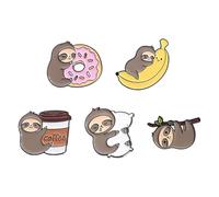 5 PCS Sloth Brooch Pin Set,Cute Animal Enamel Brooch Pin Cartoon Sloth with Coffee Banana Backpacks Badges Breastpin Lapel Pins for Girl Boys Clothes School Bag Accessories Badges Birthday Party Gift