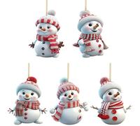 5 PCS Small Ideas 2D Snowman Christmas Ornament Mini Xmas Tree Charms Decoration Set with Strings Santa Craft Present Garden House Window Wall Wreath Party Bag Outdoor Hanging Bauble Decor for Girl