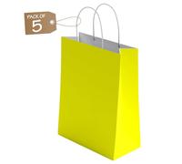 5 Pcs Small Yellow Paper Party Bags with Handles Colourful Paper Gift Bags for Kids Parties Weddings Birthdays Baby Showers Xmas and Sweets 18x22x8cm Kraft Bags