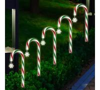 5 Pcs Solar Garden Lights Christmas Pathway Lights Candy Cane Outdoor Lights Snowflake Star Christmas Decorations Warm Light for Yard Patio Home Holiday 8 Modes (Snow)