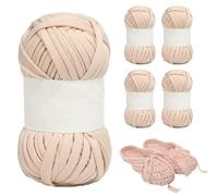 5 Pcs Spaghetti Yarn 0.8in Beige-Camel Cotton Carpet T Shirt Yarn 25.2 Yards Knitting Yarn for Hand DIY Bag Blanket Cushion Crocheting Projects