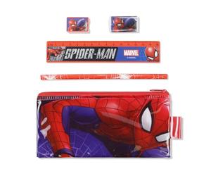 5 Pcs Spiderman Kids Stationery Set with Pencil Case, Zipped Pencil Case for School Kids 1 Pencil 1 Eraser 1 Sharpener and 15cm Ruler, Large Pencil Pouch for School Stationery Size-19cm