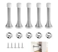 5 Pcs Spring Door Stops, Metal Spring Door Stoppers, Spring Doorstop Wall Mounted with Rubber Tip, 83mm Long Door Springs Universal Fit for Home & Office, Protects Walls from Door Knocks (Silver)