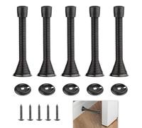 5 Pcs Spring Door Stops, Metal Spring Door Stoppers, Spring Doorstop Wall Mounted with Rubber Tip, 83mm Long Door Springs Universal Fit for Home & Office, Protects Walls from Door Knocks (Black)