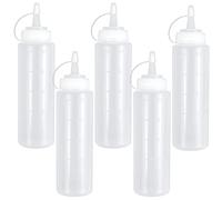 5 Pcs Squeeze Bottle 250 ml, Plastic Condiment Bottles with Cap Lid, 8 oz Squeeze Sauce Bottle with Nozzle, Clear Funnel Seasoning Dispensers for Oil Ketchup Syrup Mayonnaise Mustard Hot Sauce