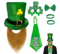 5 Pcs St Patricks Day Accessories, Including Leprechaun Hat, Beard, Bow Tie, Tie, Rubber Wristband And Glasses for Irish Day Party Festival Accessory Decor, Leprechaun Costume, Parties, Celebrations