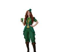 5 Pcs St. Patrick's Day Outfits for Women Green Leprechaun Costume with Suit Top Hat Bottom Bow Tie Waistband St Patricks Day Accessories Lucky Shamrock Irish Fancy Dress (Green, XL)