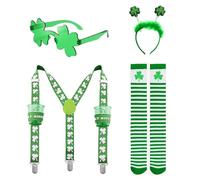 5 Pcs St. Patrick's Day Outfits Leprechaun Costume with Hat Bow Tie Necklace Glasses St Patricks Day Accessories for Party Irish Fancy Dress (A2-Green, One Size)