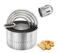 5 Pcs Stainless Scone Cutter Set, 4-8 cm Cookie Cutter with Handles, Fluted Round Pastry Cutters for Baking, Dough,