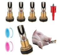 5 Pcs Stainless Steel Automatic Pig Nipple Waterer Auto Hog Water Drinker with 5 Pcs Brass Water Tank Connector Hole Opener and Plumber’s Tape for Pigs to Drink