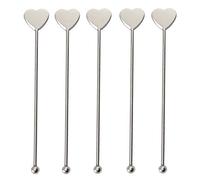 5 Pcs Stainless Steel Sticks Coffee Stick Wine Stirrers Drinks Mixing Stick Cocktail Sticks Swizzle Stick for Cocktail Party, Barbeque Snacks, Club, Bar, Heart Paddles 16cm