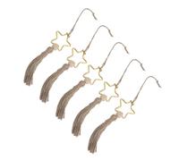 5 Pcs Star Tassel Hanging Ornament Pentagram Rope Beads Jute Wood Metal Elegant Decoration Clothesline Rope Tassels