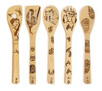 5 PCS Star Wars Burned Wooden Spoons Cooking Organic Spoons Turners Carved Spatulas Non-Stick for Cookware Kitchen Gadgets - Premium Quality Gifts for Housewarming and Wedding