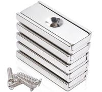 5 Pcs Stong Neodymium Magnets with Holes, 30x13.5x5 mm Strong Rectangular Base Cup Magnet Heavy Duty with Countersunk Hole Rare Earth Magnets Pot Magnet with Screws for Mounting, Kitchen