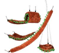 5 Pcs Sugar Glider Toy Set, with Soft & Warm Arctic Velvet, Include Hammock Swing, Triangle Hanging Beds, Tunnel, and Rope Ladder, Squirrel Cage Accessories for Small Animals, Brown
