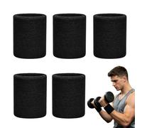 5 Pcs Sweat Bands Wristbands,Sweats Wrist Band Men,Black Athletic Elastic Cotton Strip Bracelet Soft Protect Sweat-Absorbing,for Men Womens Tennis Running Basketball Gymnastics, Quick Drying Wristband
