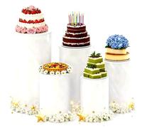 5 Pcs Thickened PVC Cylinder Pedestal Stands White Round Large Cylinder Tables Dessert Cake Table Display Pillars for Party, Wedding, Birthday, Babyshower Decoration