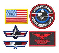 5 PCS Top Gon Patches, Morale Patches Pilot Iron on Patches, US Military Patches Airsoft Patches Flight Patches for Jackets Tactical Patches for Backpacks Bundle, Hook & Loop