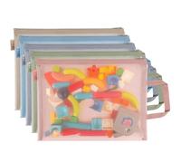 5 PCS Toy Storage Bags with Zipper, Colored Mesh Toy Bags Storage for Kids, A4 Zipper Pouch with Handle, Suitable for Storing Building Blocks, Puzzles, Books, Stationery