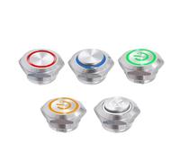 5 PCS Ultra Short Metal Button Switch 12v 12mm 16mm 19mm 22mm Ring Lamp Power Symbol Waterproof LED Light Self Reset Momentary IDGTTLDF(5 Power Port Blue H,3V-6V)