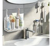 5-Pcs Wall Mounted Toothbrush Holder Set, With Toothbrush/Head/Razor Holder
