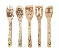 5 PCS Witchy Wooden Spoons for Cooking - Witchy Gifts for Women, Witch Themed Gift Wooden Kitchen Utensils for Gothic Home Decor, Halloween Housewarming Wedding Gifts - 30.3 cm / 12 Inch