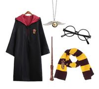 5 Pcs Wizard Costume Set, Including Magic Robe, Scarf, Black Glasses, Wand, Necklace Costume Cosplay Set for Halloween, Carnival, Cosplay, Party Dress Up