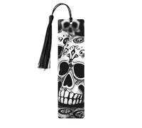 5 PCS Wood Bookmarks with Tassels Vintage Wooden Bookmark Black and White Skulls Fancy Handmade Craft Book Marks for Reading Page Markers Wood Hanging Tags Ornament for Book Lovers