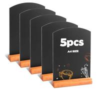 5 Pcs Wooden A4 Chalkboard, 21 x 30cm Double-Sided Chalk Board with Removable Stand Base, Decorative Tabletop Blackboard Sign Menu Black Board for Cafés Restaurants Bar Weddings Parties