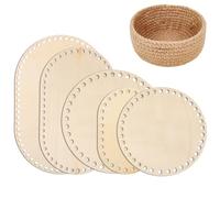 5 Pcs Wooden Basket Bottom 5 Sizes Oval Circle Blank Solid Crochet Basket Wood Base Unfinished Wood Knitting Base for DIY Craft Weaving Making Supplies Home Decoration