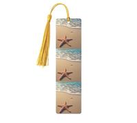 5 Pcs Wooden Bookmark for Men Women Wood Bookmarks with Holes and Tassels Vintage Bookmark 3D Beautiful Starfish on Beach Sand Wood Hanging Tags Ornaments Handmade Craft Book Marks for Gifts