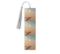 5 Pcs Wooden Bookmark for Men Women Wood Bookmarks with Holes and Tassels Vintage Bookmark 3D Beautiful Starfish on Beach Sand Wood Hanging Tags Ornaments Handmade Craft Book Marks for Gifts