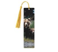 5 Pcs Wooden Bookmark for Men Women Wood Bookmarks with Holes and Tassels Vintage Bookmark A Mother and a cub Bears Wood Hanging Tags Ornaments Handmade Craft Book Marks for Gifts