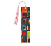 5 Pcs Wooden Bookmark for Men Women Wood Bookmarks with Holes and Tassels Vintage Bookmark Abstract Art Squares Wood Hanging Tags Ornaments Handmade Craft Book Marks for Gifts