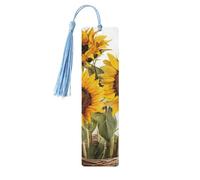 5 Pcs Wooden Bookmark for Men Women Wood Bookmarks with Holes and Tassels Vintage Bookmark Alluring Sunflowers Summer Wood Hanging Tags Ornaments Handmade Craft Book Marks for Gifts