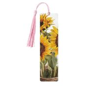 5 Pcs Wooden Bookmark for Men Women Wood Bookmarks with Holes and Tassels Vintage Bookmark Alluring Sunflowers Summer Wood Hanging Tags Ornaments Handmade Craft Book Marks for Gifts