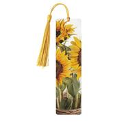 5 Pcs Wooden Bookmark for Men Women Wood Bookmarks with Holes and Tassels Vintage Bookmark Alluring Sunflowers Summer Wood Hanging Tags Ornaments Handmade Craft Book Marks for Gifts