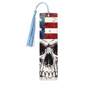 5 Pcs Wooden Bookmark for Men Women Wood Bookmarks with Holes and Tassels Vintage Bookmark American Flag Skull Wood Hanging Tags Ornaments Handmade Craft Book Marks for Gifts