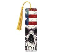 5 Pcs Wooden Bookmark for Men Women Wood Bookmarks with Holes and Tassels Vintage Bookmark American Flag Skull Wood Hanging Tags Ornaments Handmade Craft Book Marks for Gifts