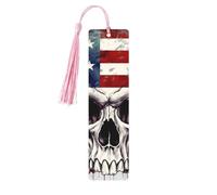 5 Pcs Wooden Bookmark for Men Women Wood Bookmarks with Holes and Tassels Vintage Bookmark American Flag Skull Wood Hanging Tags Ornaments Handmade Craft Book Marks for Gifts