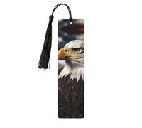 5 Pcs Wooden Bookmark for Men Women Wood Bookmarks with Holes and Tassels Vintage Bookmark Bald Eagle US Flag Pictures Wood Hanging Tags Ornaments Handmade Craft Book Marks for Gifts