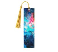 5 Pcs Wooden Bookmark for Men Women Wood Bookmarks with Holes and Tassels Vintage Bookmark Blue Aesthetic Color Splash Wood Hanging Tags Ornaments Handmade Craft Book Marks for Gifts
