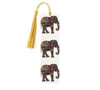 5 Pcs Wooden Bookmark for Men Women Wood Bookmarks with Holes and Tassels Vintage Bookmark Bright Color Flower Elephant Wood Hanging Tags Ornaments Handmade Craft Book Marks for Gifts