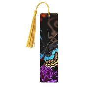 5 Pcs Wooden Bookmark for Men Women Wood Bookmarks with Holes and Tassels Vintage Bookmark Butterfly on Beautiful Flower Wood Hanging Tags Ornaments Handmade Craft Book Marks for Gifts
