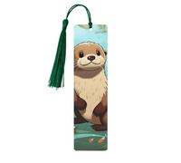 5 Pcs Wooden Bookmark for Men Women Wood Bookmarks with Holes and Tassels Vintage Bookmark Cartoon Cute Otter Wood Hanging Tags Ornaments Handmade Craft Book Marks for Gifts