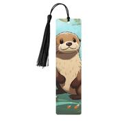 5 Pcs Wooden Bookmark for Men Women Wood Bookmarks with Holes and Tassels Vintage Bookmark Cartoon Cute Otter Wood Hanging Tags Ornaments Handmade Craft Book Marks for Gifts